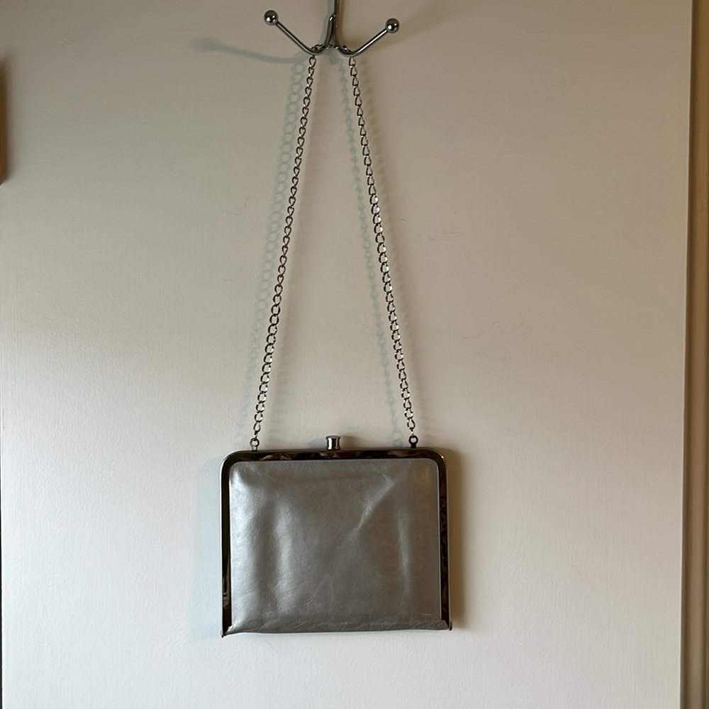 Vintage HOBO International Silver Leather Kiss-Lock Handbag